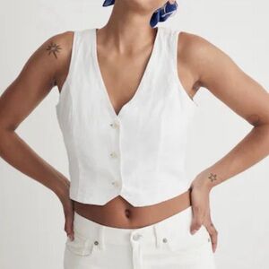 Hollister White Linen Blend Button Front Vest Top Shirt